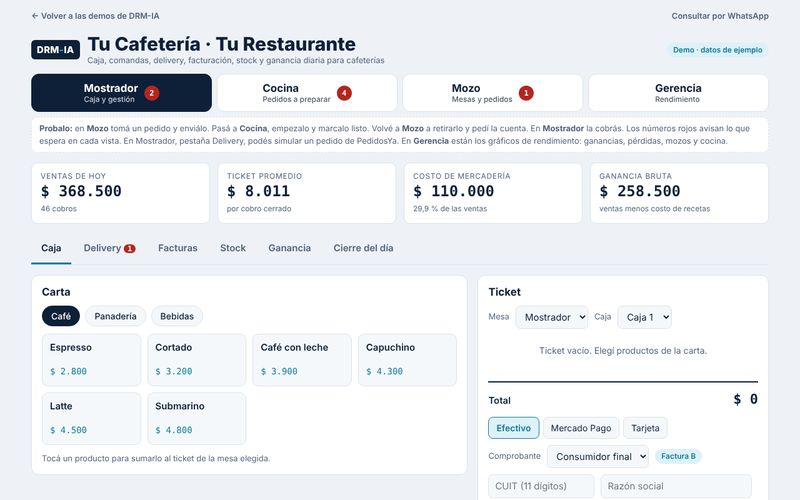 Vista previa de la demo: Tu Cafetería · Tu Restaurante