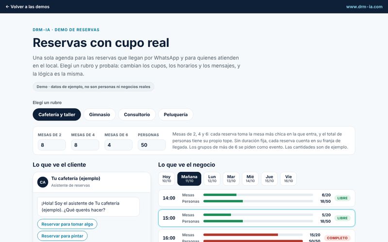Vista previa de la demo: Reservas y turnos